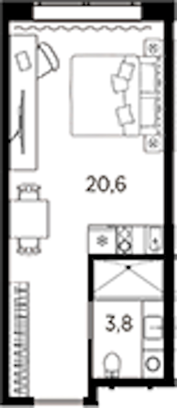 Квартира студия 24.4 м², 2/13 эт., ЖК «AVENIR Industrial»